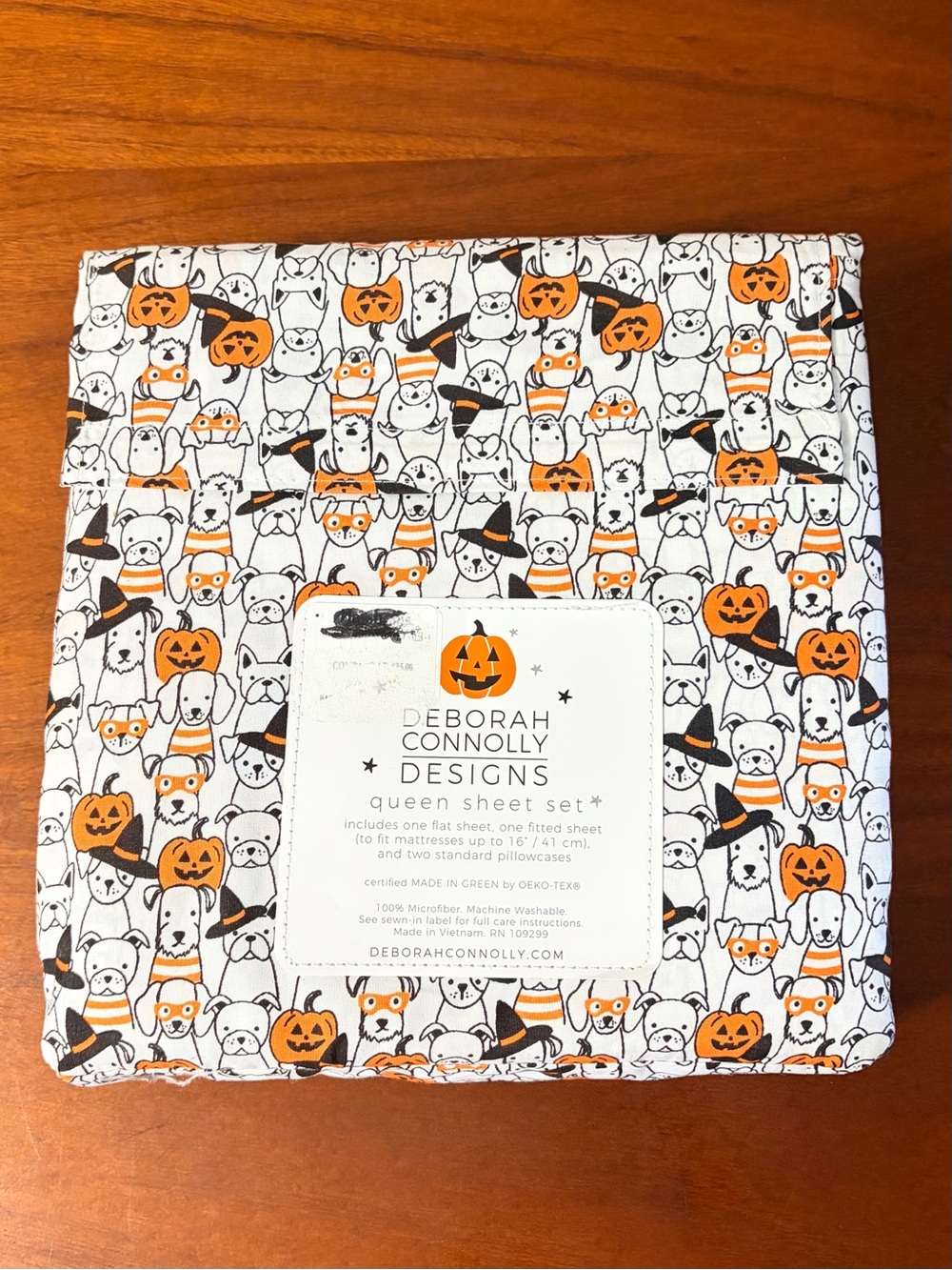 NEW Deborah Connolly Designs Queen Halloween Pumpkin Print Cotton Sheet Set - Picture 4 of 5